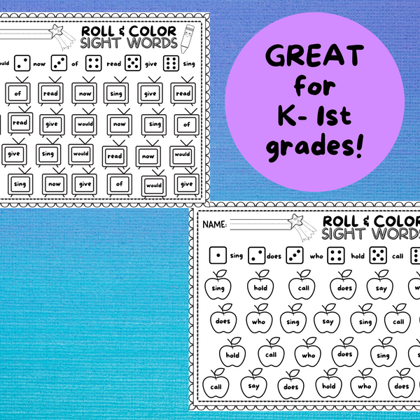 10 Roll & Color Sight Word Worksheets!