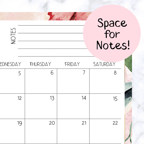 Floral 16-Month Calendar