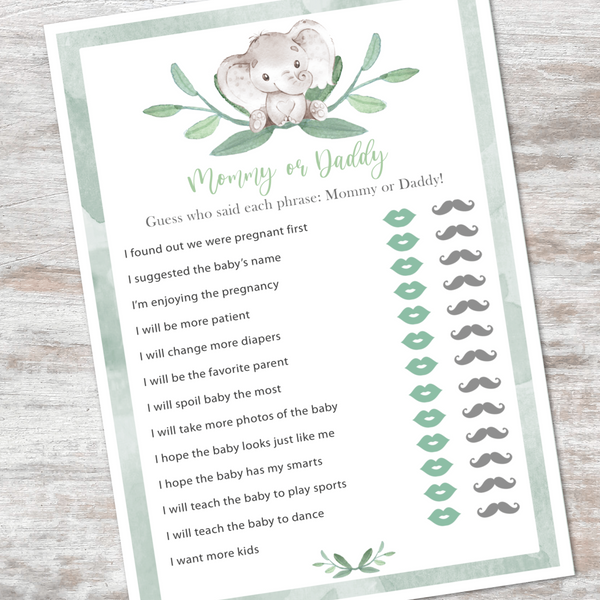 Elephant Gender Neutral Baby Shower Games