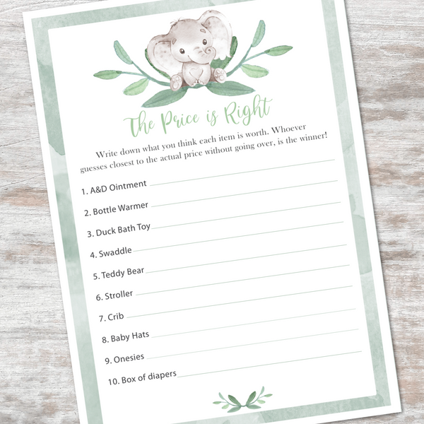 Elephant Gender Neutral Baby Shower Games