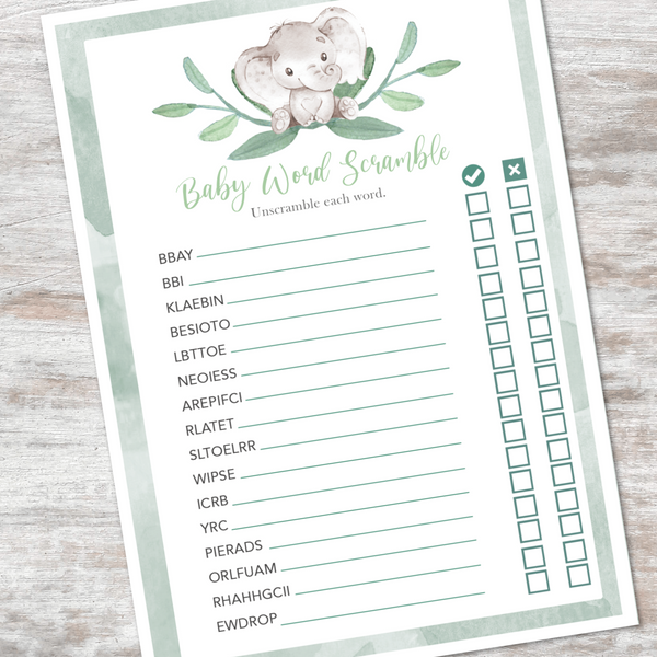 Elephant Gender Neutral Baby Shower Games